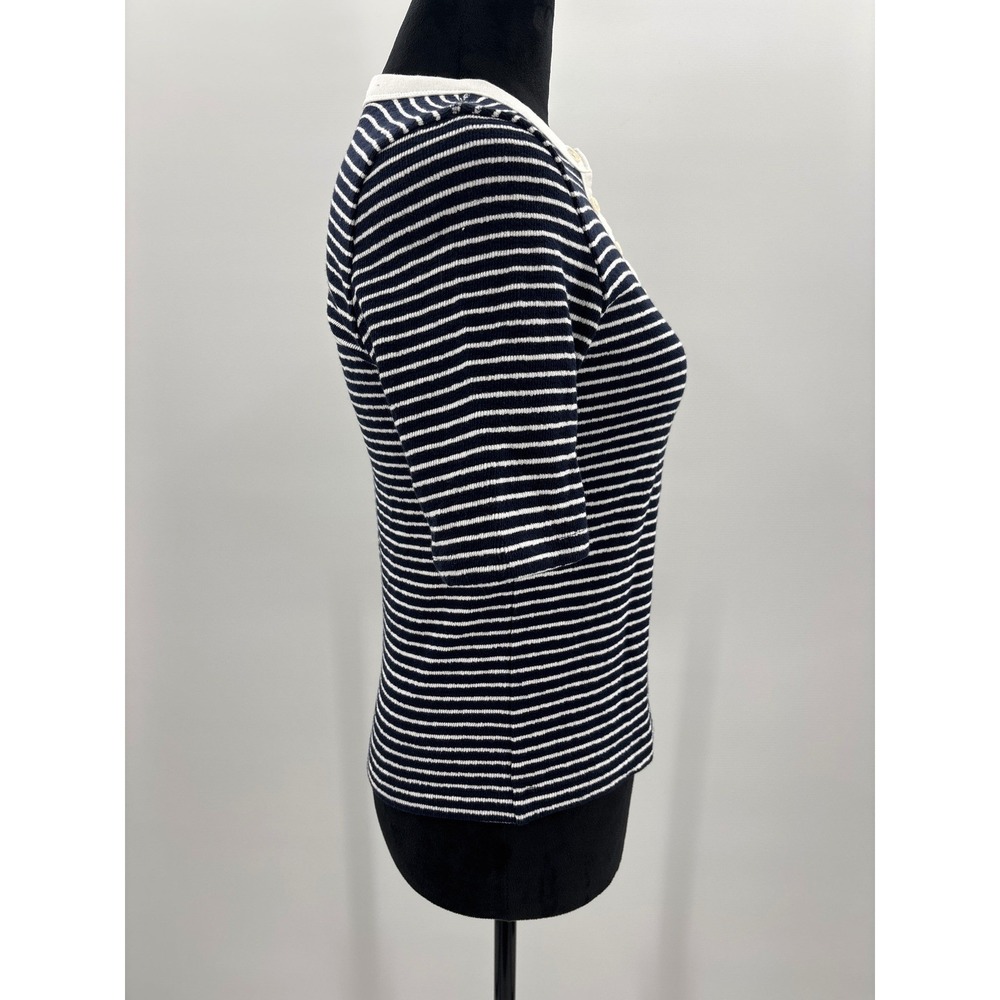 Madewell Blue White Striped Terry Cloth Henley Short Sleeve Top size XS NW863 - Picture 7 of 13